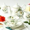 Porcelain Tea Set White Camellia Tea Pot and Cups Set with Spoon, Ceramic Tableware for Drinking Tea,Coffee and Water,Afternoon Tea Party Wedding Gift