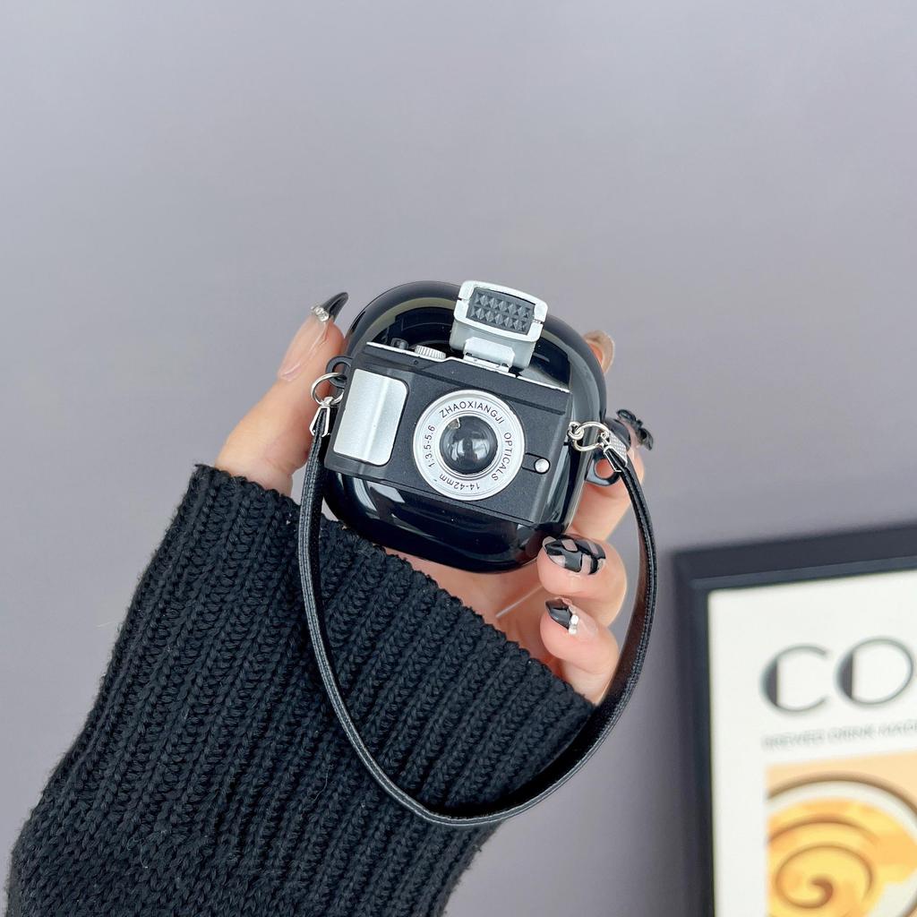 3D-kamera Cartoon Black Earphone Case For For Samsung Galaxy Buds 2 Pro Live Case For Galaxy Buds2 Pro Cover Myk TPU Funda Full beskyttelse med stropp