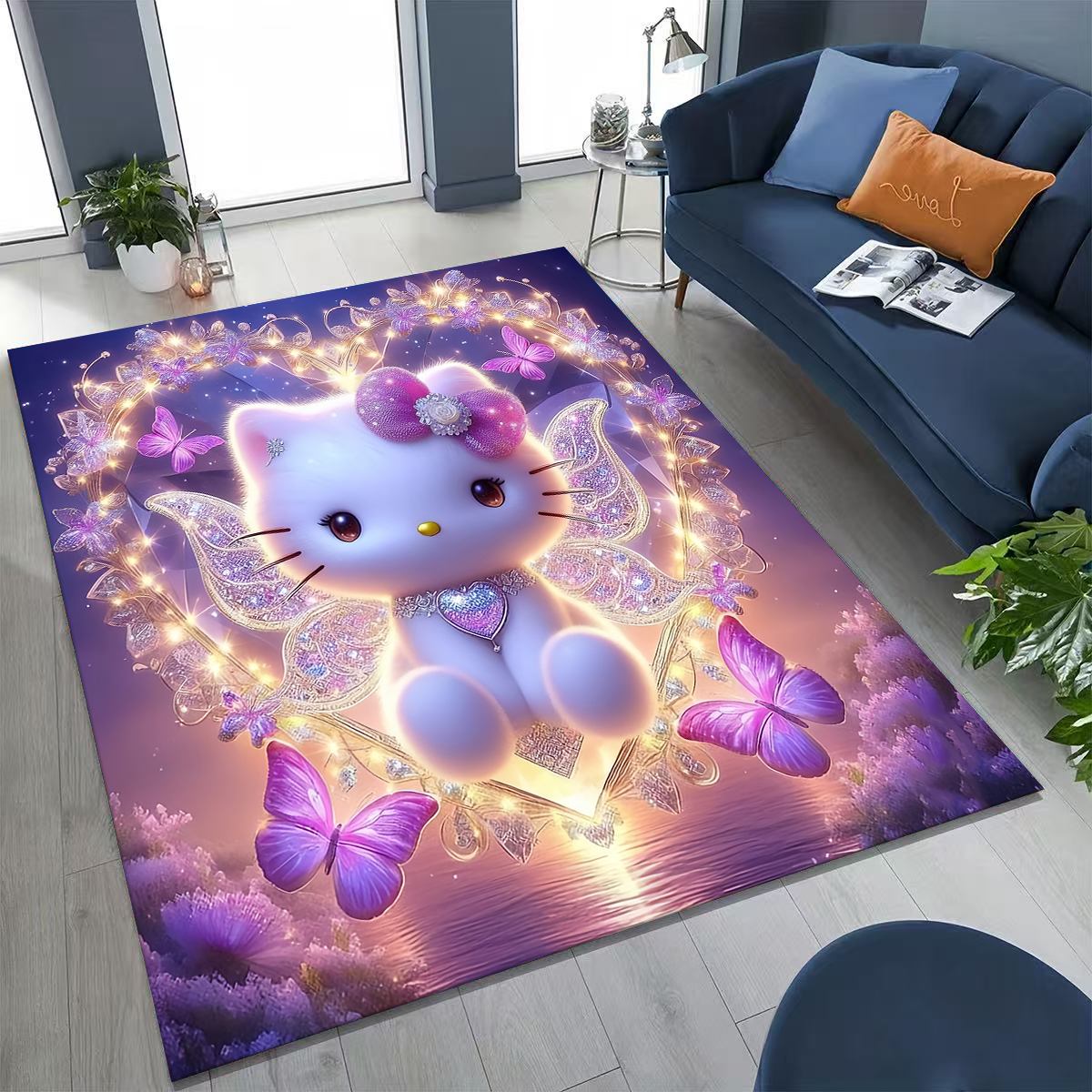 

3D Cute Hello Kitty Sanrio Cartoon Rug for Bedroom Living Room Sofa Home Doormat Decor, Large Kid Play Non-slip Floor Mat Gift 40x60cm( 15x23in )