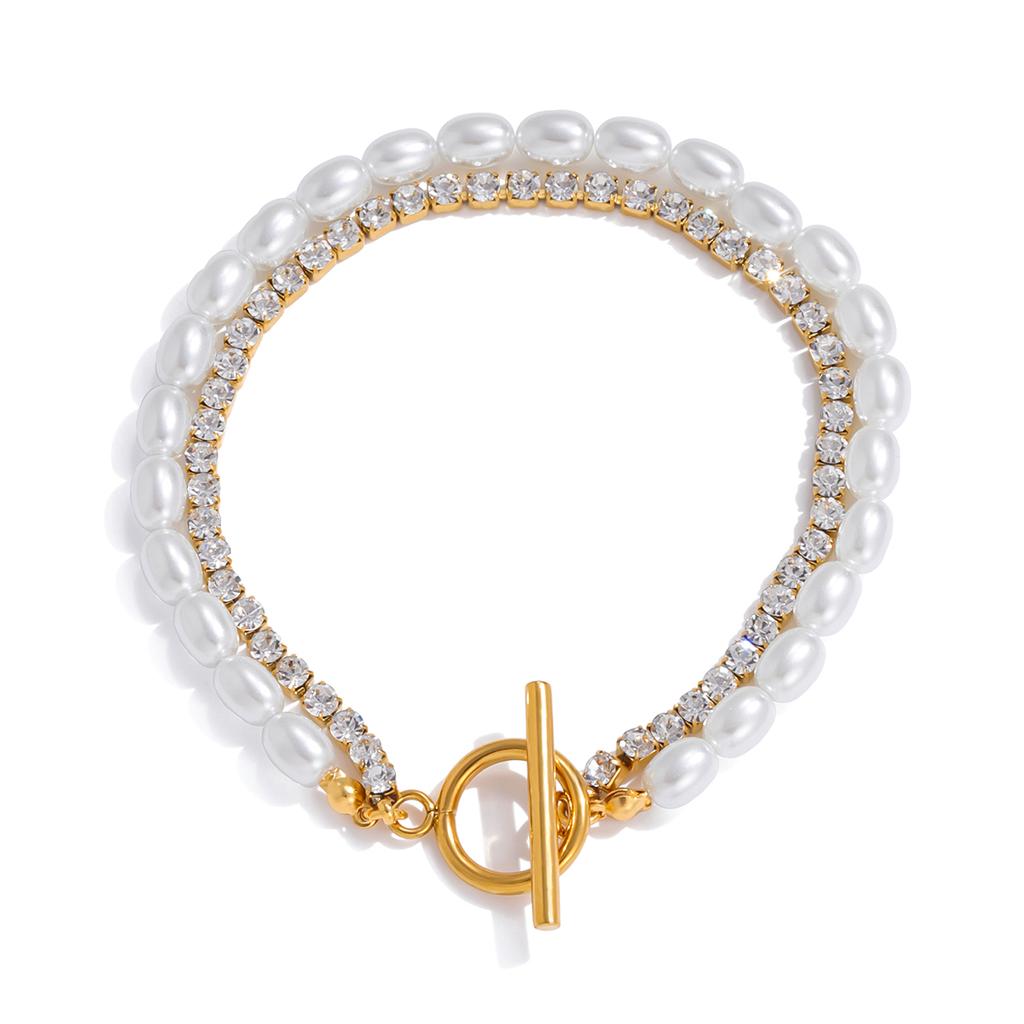 Yori Imitation Pearl Rice Bead Chain Double Layer OT Buckle Bracelet for Women Waterproof Classic Luxury Jewelry