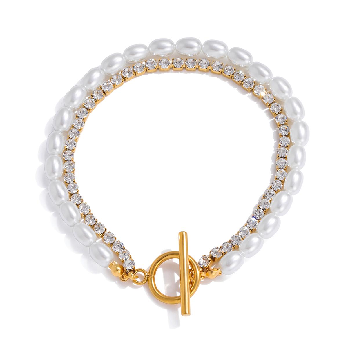 

Yori Imitation Pearl Rice Bead Chain Double Layer OT Buckle Bracelet for Women Waterproof Classic Luxury Jewelry