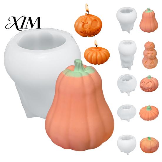 Zement Kürbisform DIY Kerze Silikon für Halloween, Handgemachte Duftkerzen Form, Harzguss Bastelarbeiten Gips Ton Epoxid