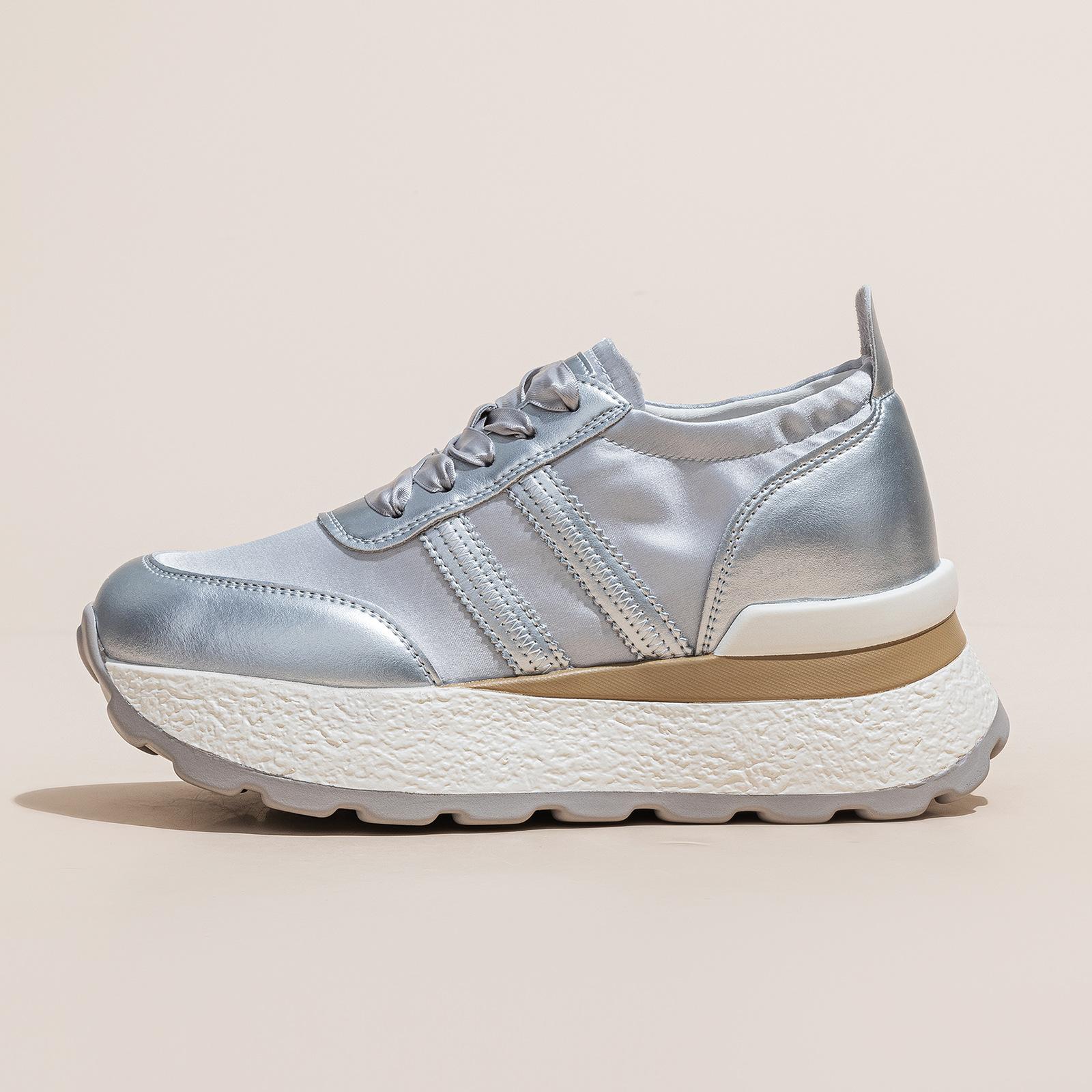

Daddy shoes women s summer new silk and satin inner heightening thick-soled breathable casual sports shoes 40 серебряный