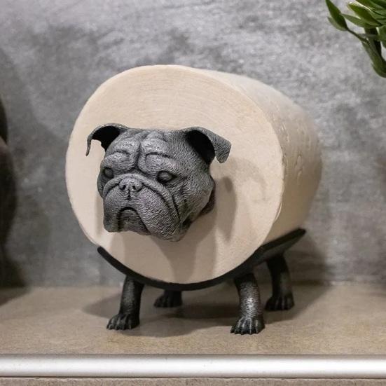 English Bulldog Toilet Paper Holder 3D Printed Free Standing Dog Roll Paper Holder Kitchen Bathroom Paper Towel Dispenser Storage Rack