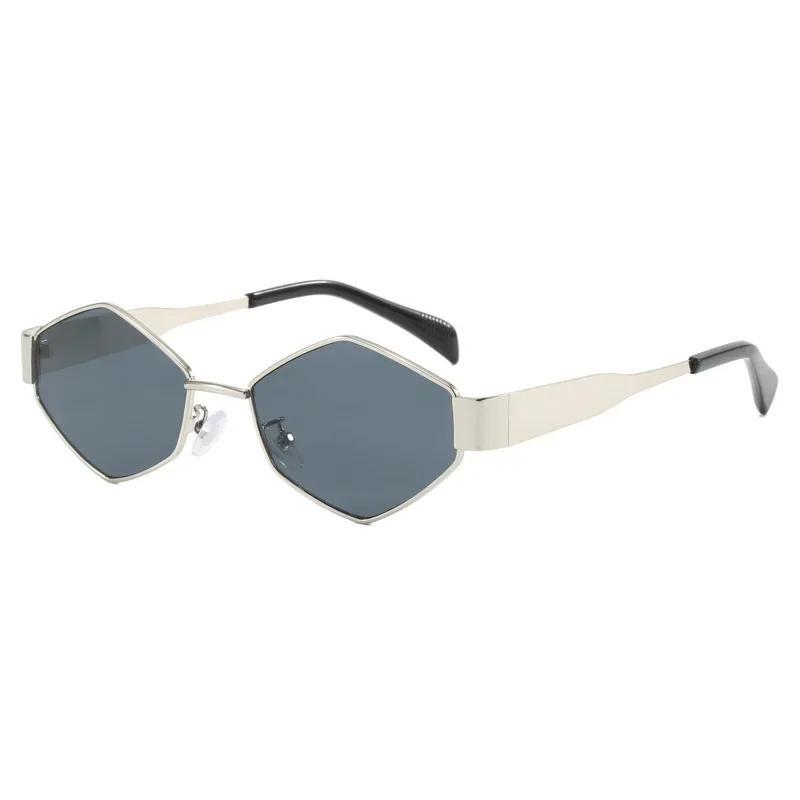 

Fashion Polygonal Women Sunglasses Vintage Brand Rhombus Ladies Sun Glasses Shades Unique Metal Frame Punk Eyewear Men As shown