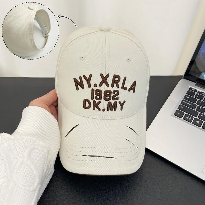 Empty Top Embroidered Letters Trendy Baseball Cap Men's Big Head Circumference Visor Hole Hard Top Versatile Cap Women