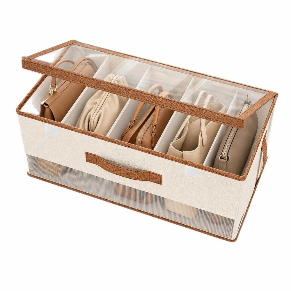 Clear Window Fabric Shelf Organizer Collapsible Design Purse Organizer Box  For Home Storage