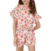 Girls' Summer Outfit Ruffle Sleeve Top And Shorts Clothing Set Lightweight Casual Two Piece