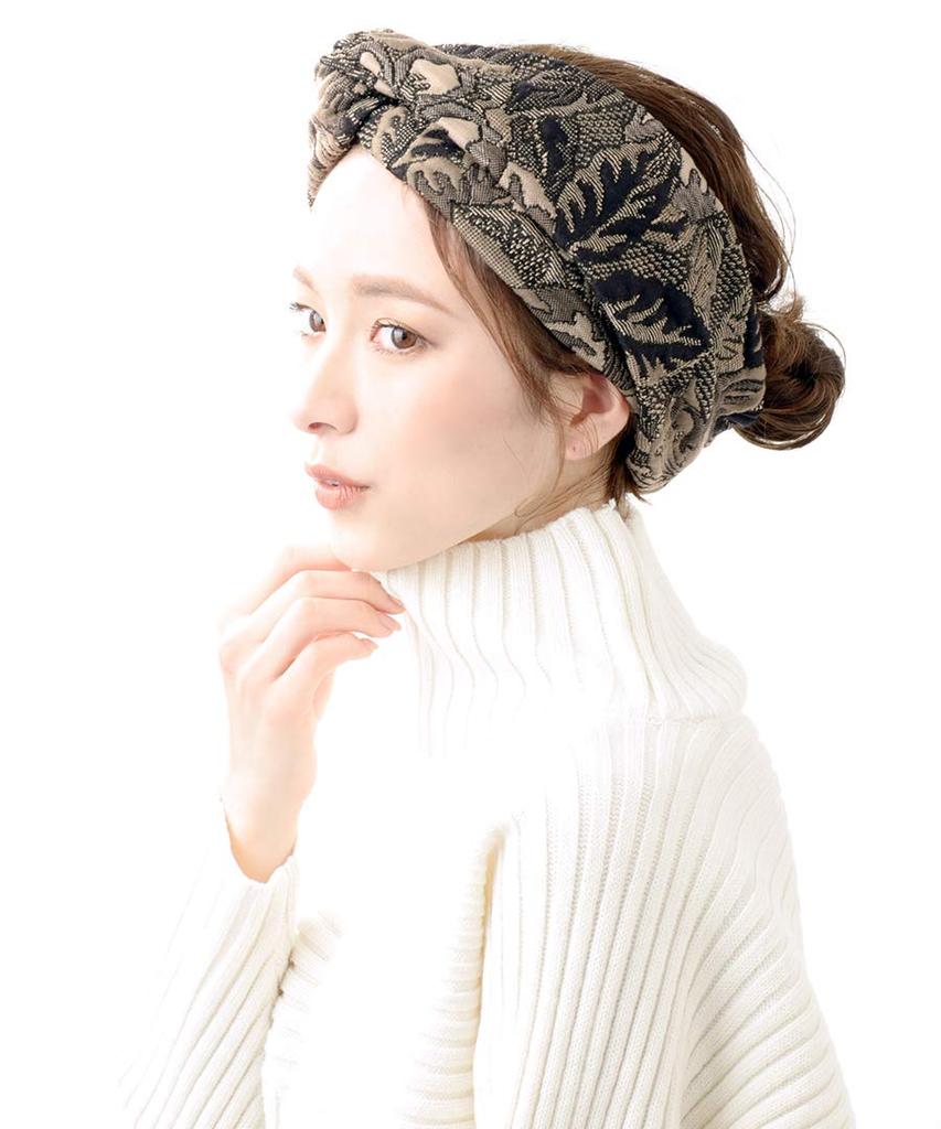 VINGTAINE Embroidered Voluminous Turban Wide Cross Headband, Turban, HB-109-BE