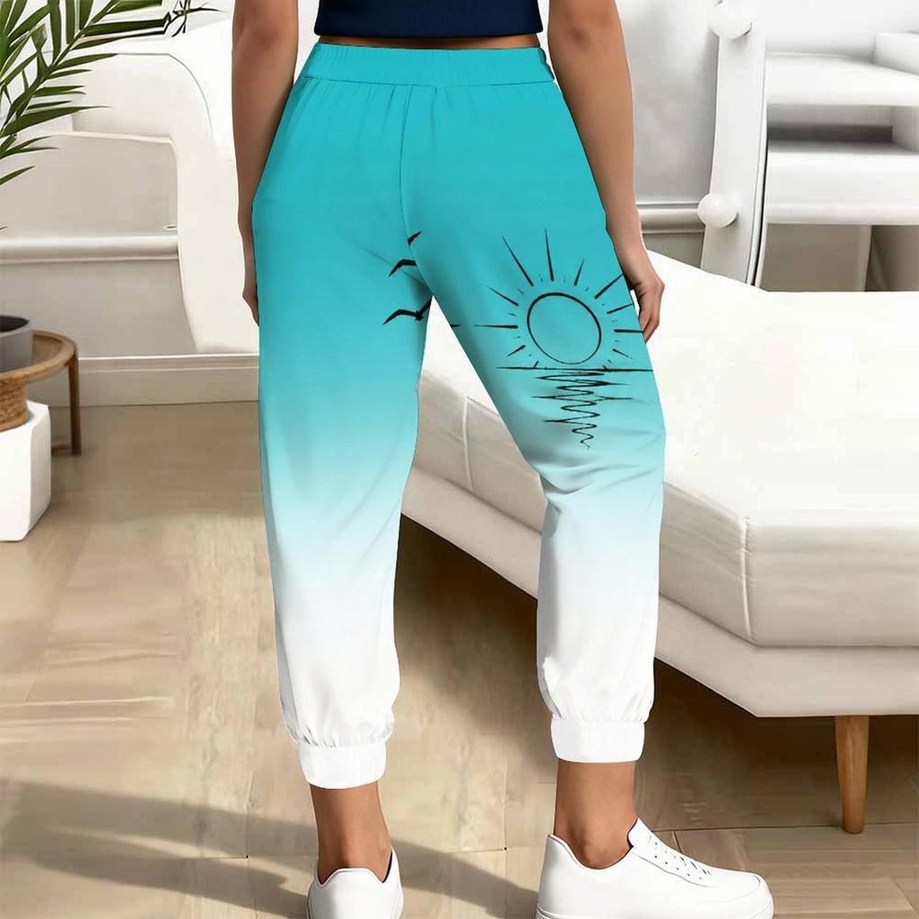 Women Plus Size Cartoon Printed Drawstring Waist Side Pockets Cuffed Ankle Jogger Pants