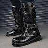 Men's Motorcycle Boots Mid-Calf Knight Men Boot Punk Hippie Rivets Zip Buckle Gentleman Male Flat Shoes Man  Plus Size 38-46