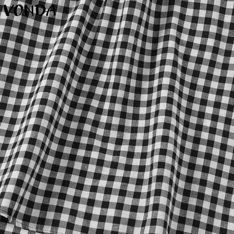 VONDA Summer Women Sleeveless Plaid Print Irregular Tank Tops T-shirts