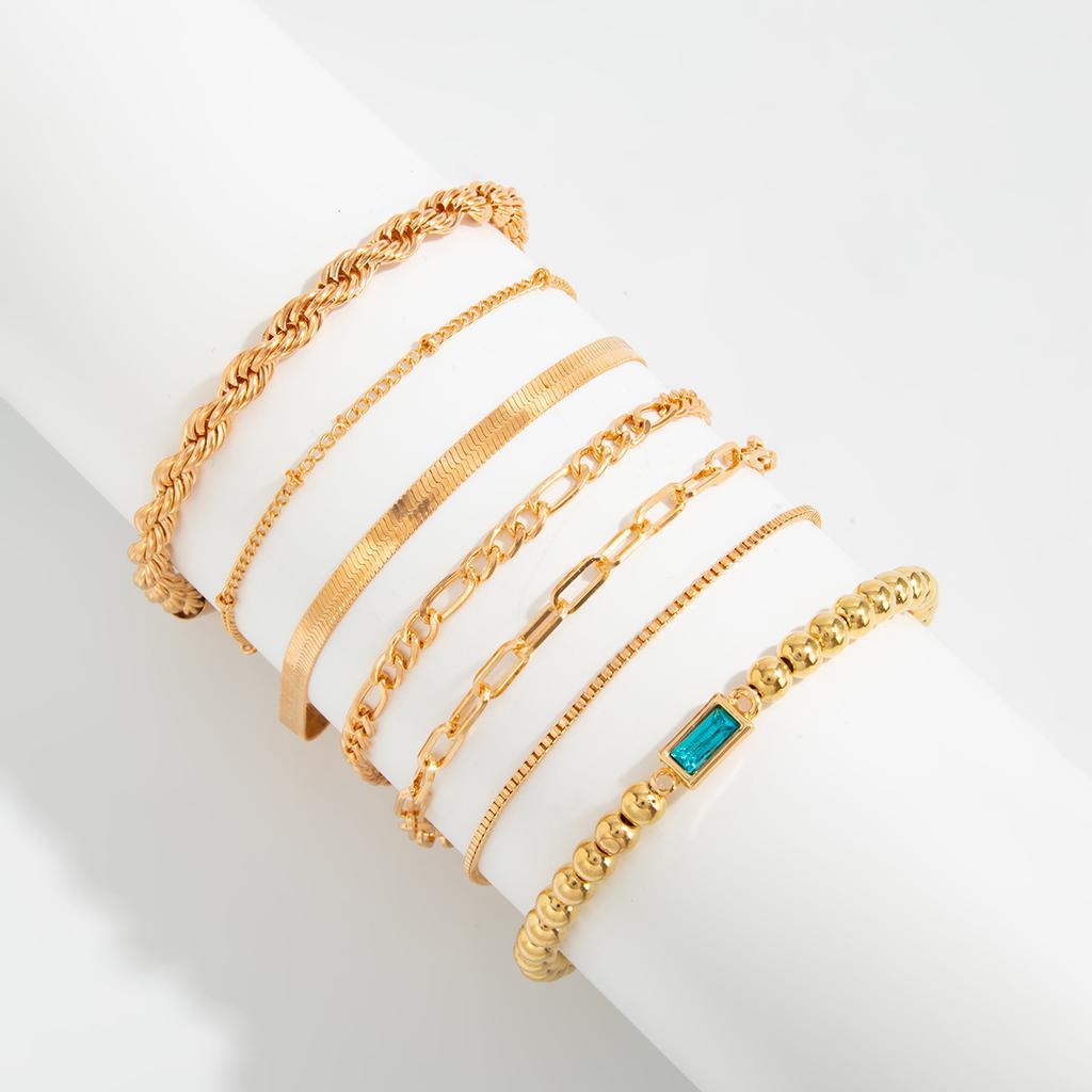 Fashionable and Elegant Rhinestone Metal Bracelet Set, Suitable for Women's Charm Retro Minimalist Twisted Chain Bracelet Jewelry