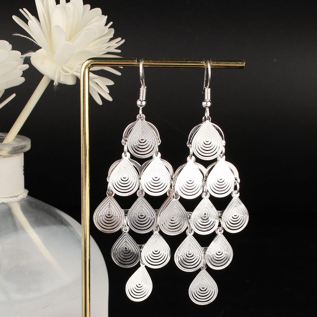 Turquoise Earrings Bohemian Drop Ear Earrings with Tassels, Geometric Alloy, Retro Style, Boastful Ear Accessories