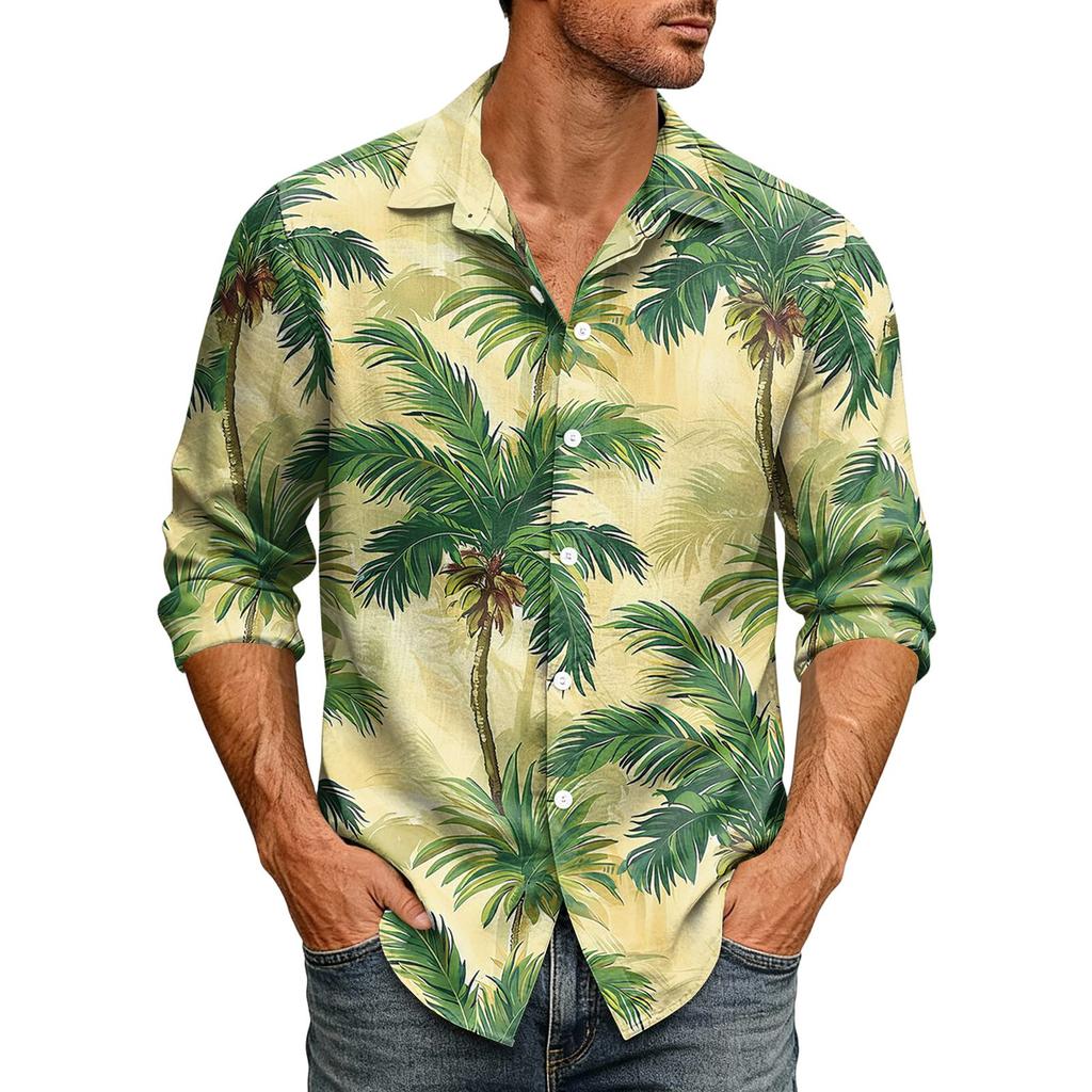 Hawaii Print - Men's Casual Long-Sleeved Shirt