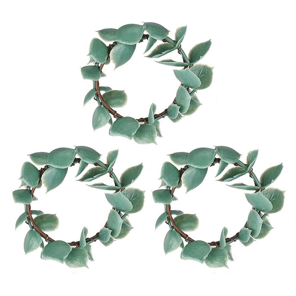 

3pcs Rustic Green Leaves Napkin Holder Simulation Napkin Buckles Dinner Table 3pcs