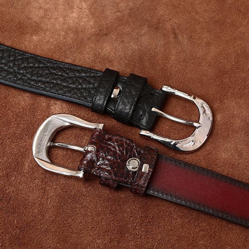 High-End Light Luxury Double-Sided Usable Bison Leather Pattern Belt Men'S Genuine Leather First Layer Cowhide Stainless Steel Men'S Business Belt