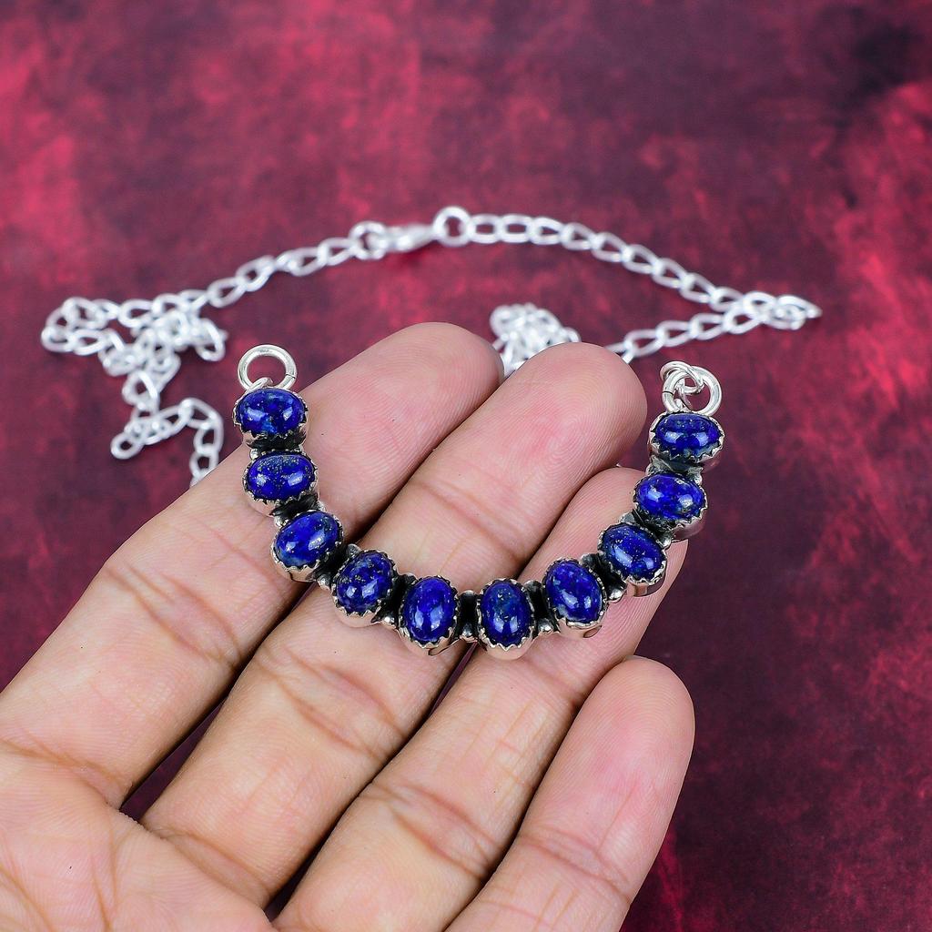 Lapislazuli Halskette Handgefertigter Schmuck, 925 Sterling Silber Halskette Designer Edelstein Schmuck Verstellbare Kette Halskette Geschenk für Mama
