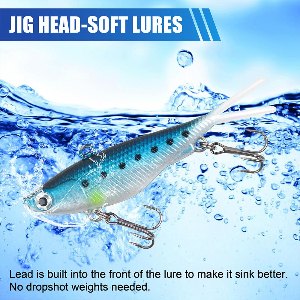 5Pcs/10Pcs Pre-Rigged Soft Fishing Lures Kit Jig Head Fork Tail Swimbaits for Bass Trout Crappie Saltwater Freshwater Fishing