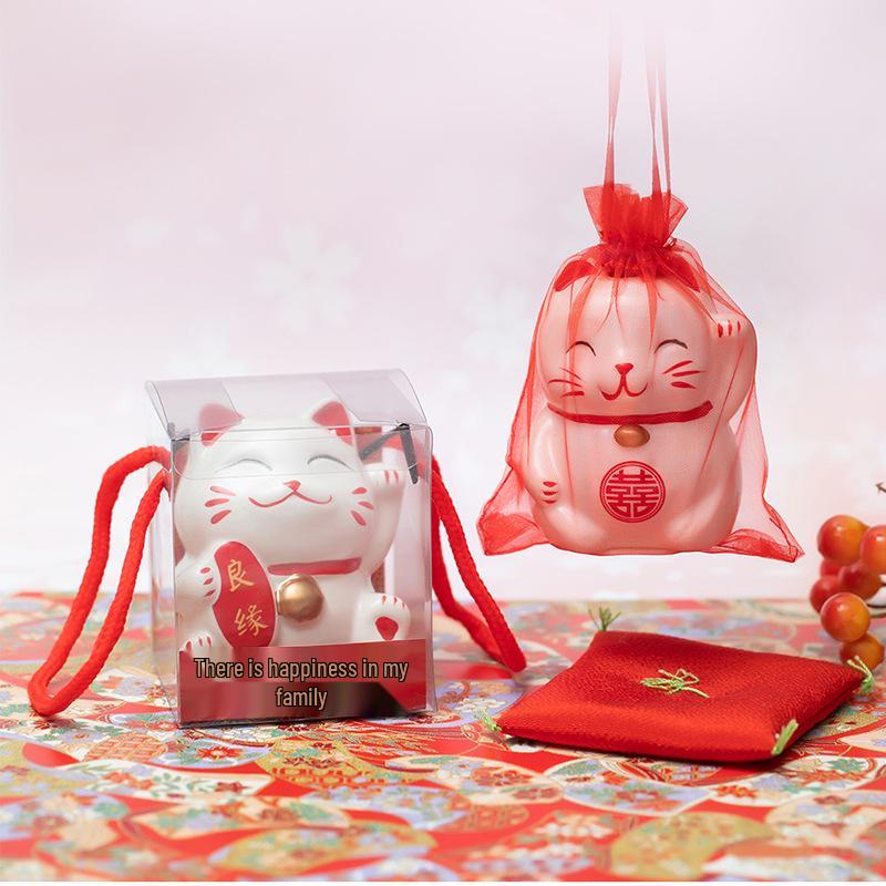 Ceramiczny Kot Malowany Ręcznie w Stylu Mori Pudełko na Cukierki i Oszczędnościówka Ozdoba na Upominki Ślubne