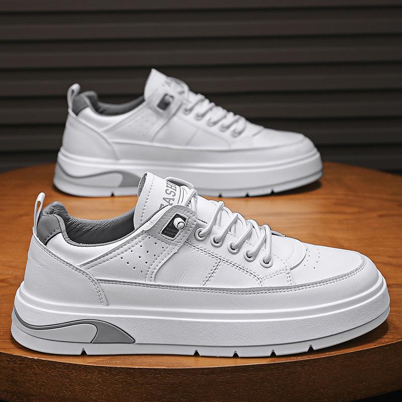 Microfiber Leather Black Casual Work Board Shoes Thick Sole Heightening Elastic Band Foot Cover Sports Men'S Shoes