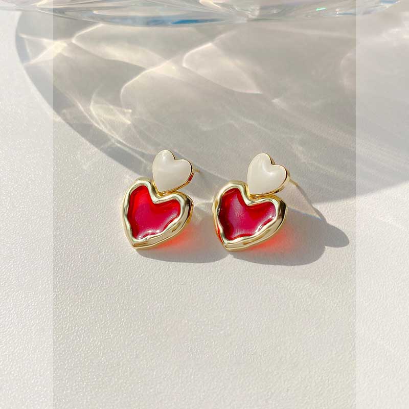 Red Heart Drop Earrings for Woman Korean Trendy Unusual Statement Earrings Party Girls Wedding Jewelry Accessories