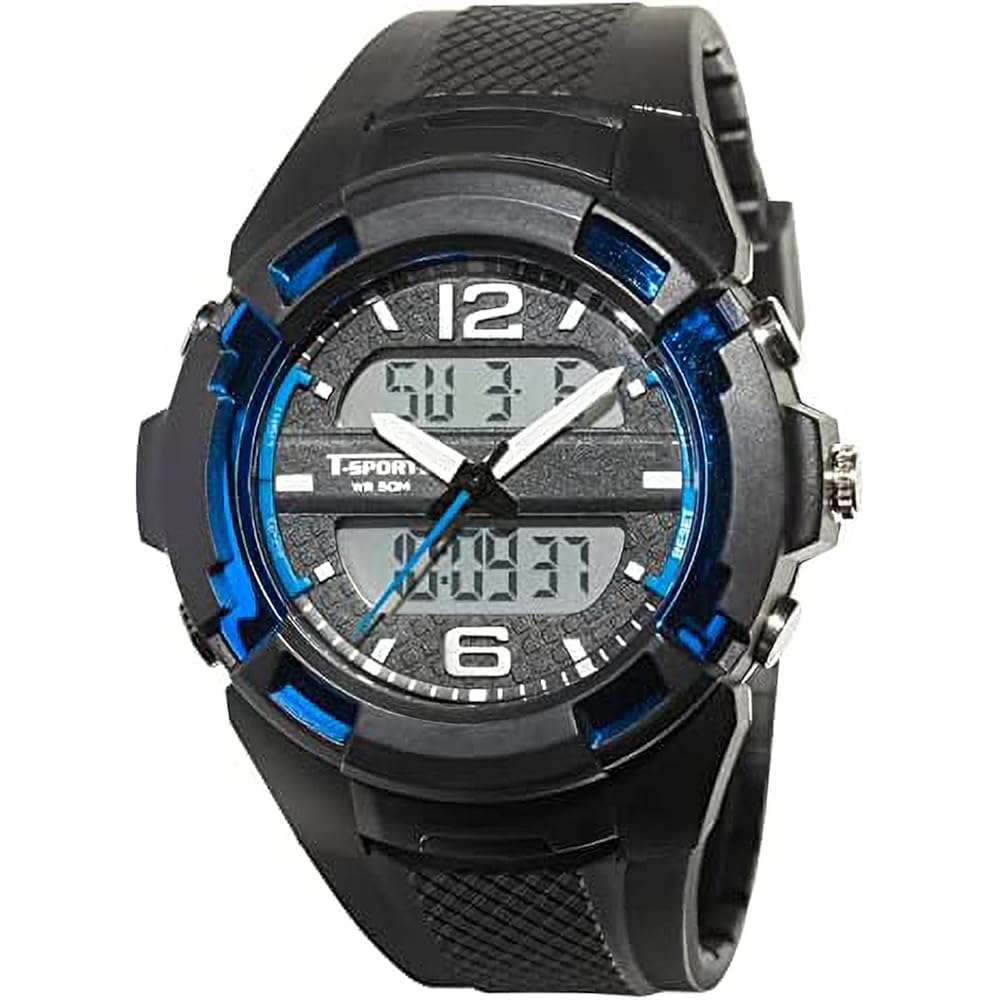 Crepha T-Sports Analog Digital Watch Multifunctional Water Resistant 5ATM Men s Blue Rubber Strap