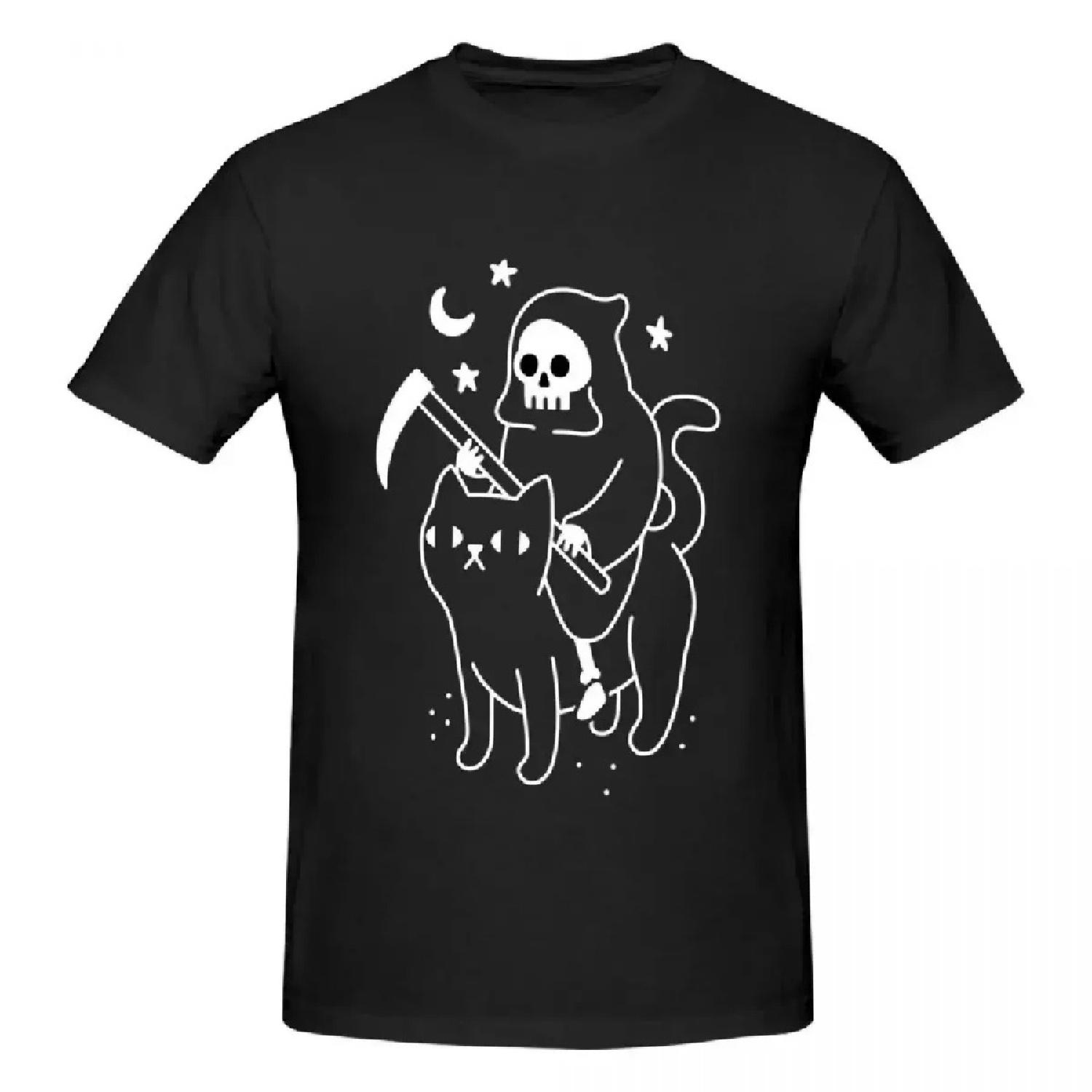 

Death Rides A Black Cat 100% Cotton T-shirt Men s Oversized T Shirts Men Round Neck Short Sleeve S-6XL S