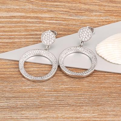 

Nidin Hot Sale Exquisite Round Zircon Drop Circle Long Dangle Earrings Gold/Silver Color Women Wedding Jewelry Anniversary Gift срібний