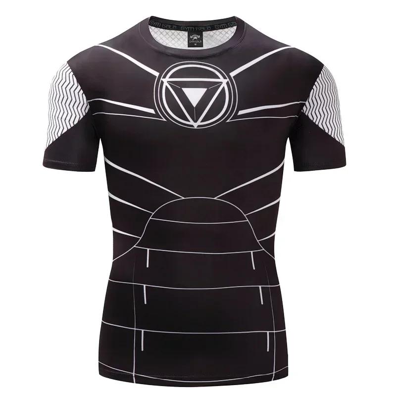 Men's 3D Printed Superhero Captain America Sports Short-Sleeved T-Shirt Quick-Dry Compression Running Sports Shirt Summer