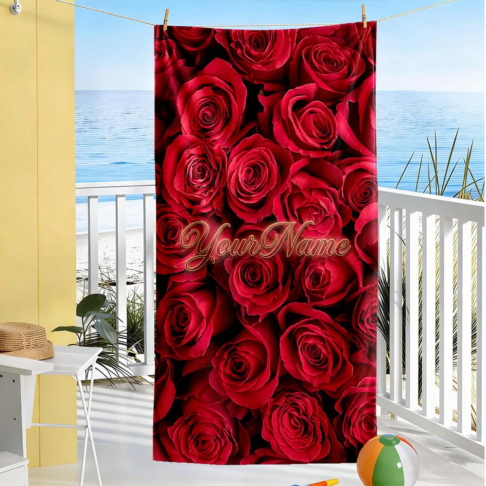 Rose Customized Name Beach Towel Super Soft & Absorbent For Beach Bathroom Outdoor Swimming Pool Camping Picnic Yoga Diving Vacation Accessories