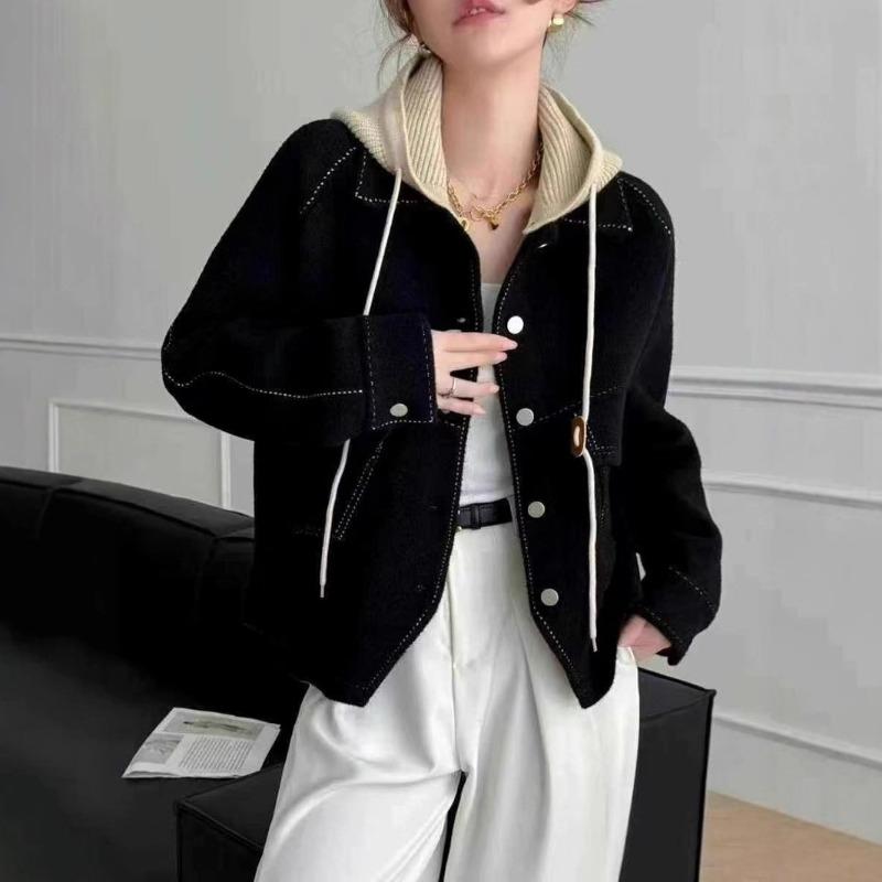 Knitted hooded jacket, winter new fashion versatile loose and thin top women