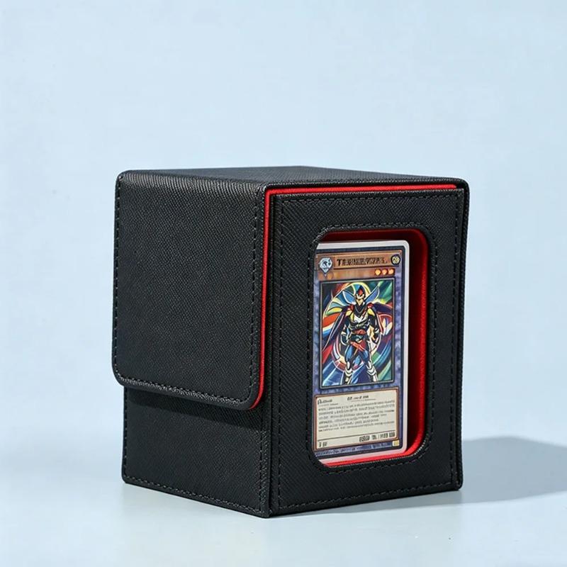 Magnetic Closure PU Card Deck Box with Transparent Window, Moisture-Proof Stain Resistant Trading Card Storage Box with Lid