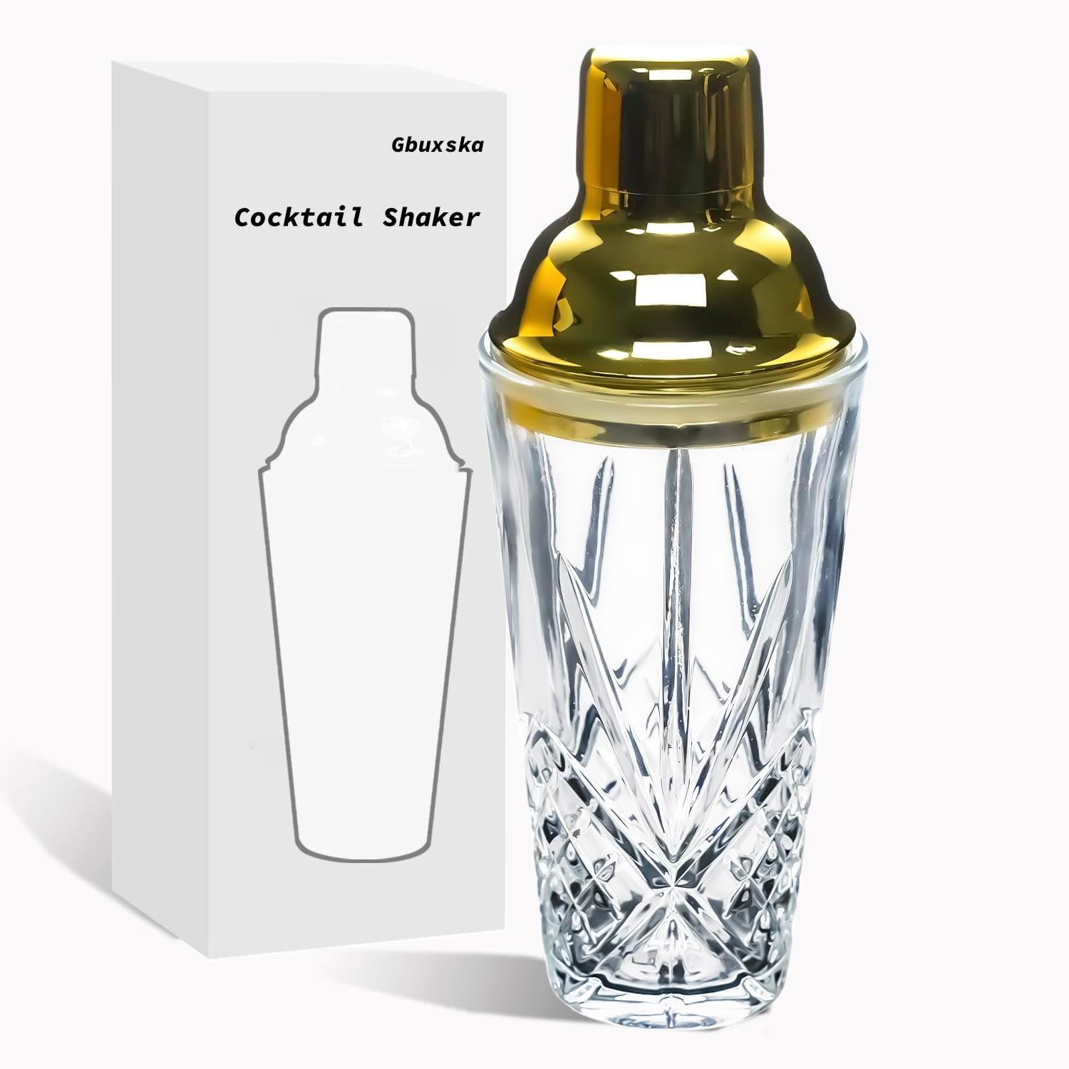 

Glass Cocktail Shaker Kit, 14.5 Ounce Martini Mocktail Making Set with Leakproof Metallic Steel Lid & Strainer for Home Use золотой
