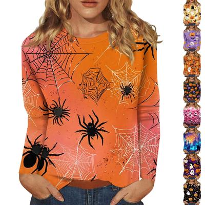 Women's Fashion Casual Halloween Printed Round Neck Long Sleeve Pullover Top