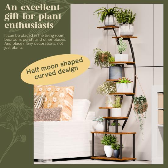 Indoor Plant Stand 155CM Tall with Grow Lights, 9 Tiered Shelf, Metal 155cm Large Holder Shelf Display Rack Holder, Half-Moon Flower for Living Room