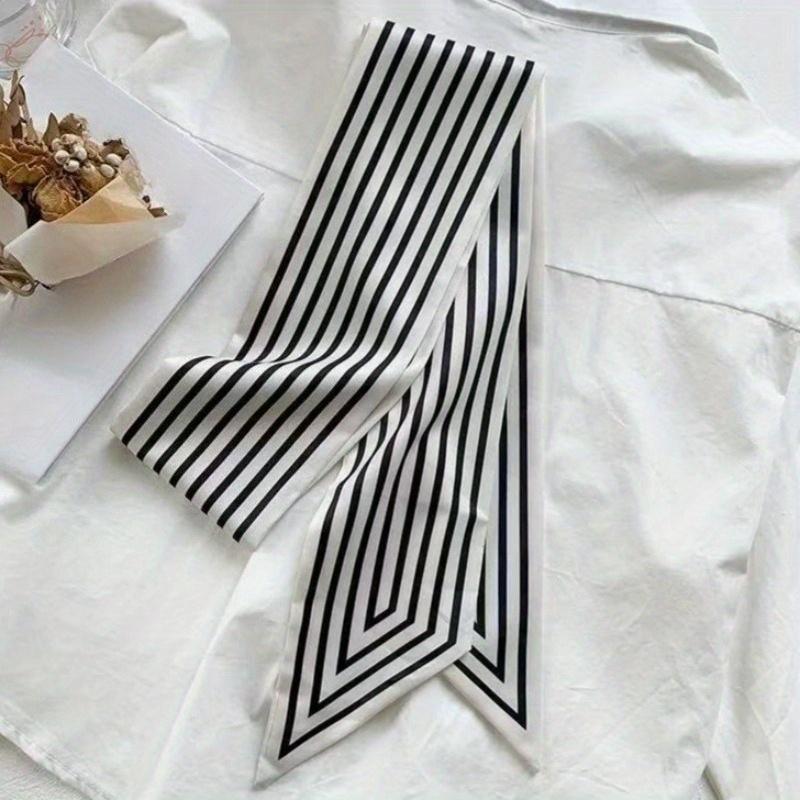 

A Easy 37.01inch Long Black and White Striped Scarf, Perfect for Decorating A Commuting Shirt Can Be Used As A Small Neck Scarf Hair Tie Bag Accessory білий