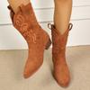 Large Size Embroidered Square Heel Round Head Medium Boots Chelsea Boots Versatile V-Mouth But Knee Boots Children