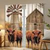 Set Of 2 Farmhouse Style Ox Pattern Printed Curtains Window Decoration Home Room Curtain Polyester