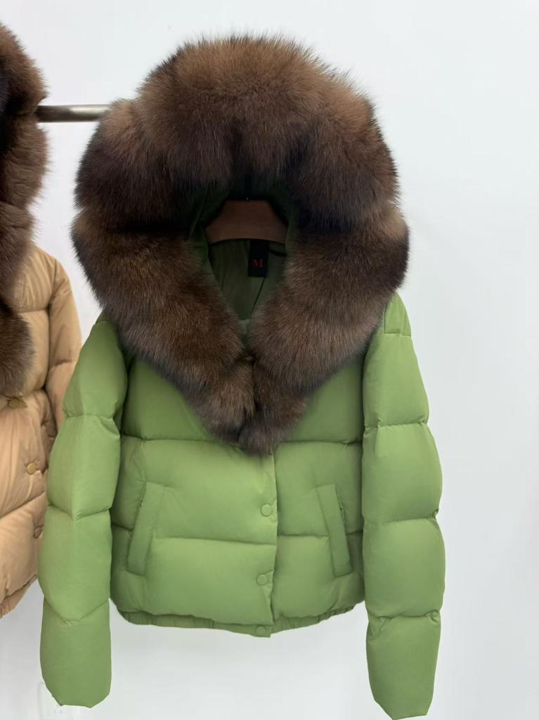 Pinghu Women's Winter Natural Removable Real Fox Hair Hooded Goose Down Jacket Thickened Warm Loose Jacket