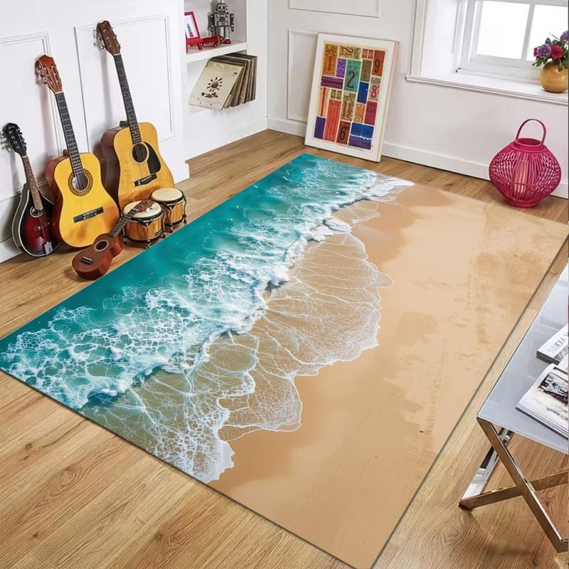3D Strandwellen Teppich Nichtrutschend Waschbarer Teppich für Wohnzimmer Schlafzimmer Erkerfenster Langlebige Fußmatte Heimdeko Teppiche