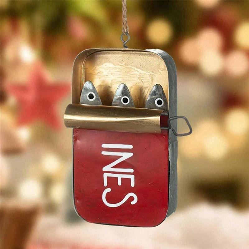 AEE4-Tin Of Sardines Quirky Hanging Ornament,A Quirky Little Piece, Funny Fishing Ornaments,Sardine Can Canned Fish Seafood