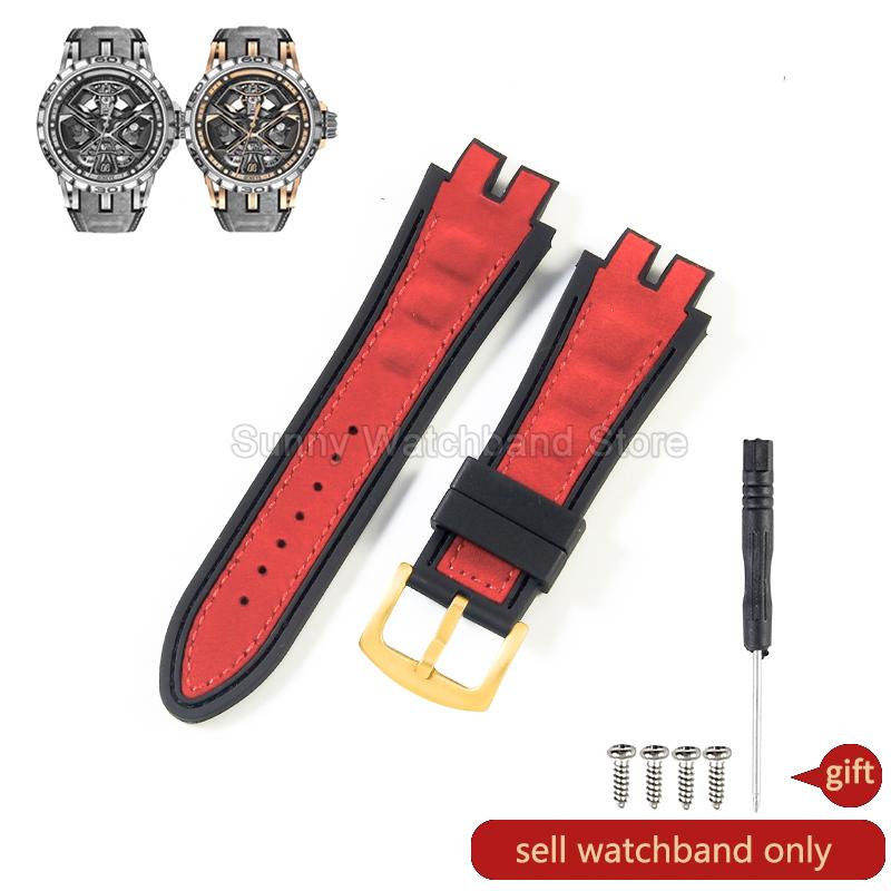 19x28mm Black Blue Red for Roger Dubuis EXCALIBUR Genuine Leather Watch Strap Special Interface Supple Moisture Wicking Design