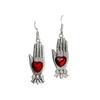 Gothic Retro Sliver Color Palm Blood Red Enamel Heart Relief Dangle Earrings for Women Halloween Magic Witch Jewelry Accessories