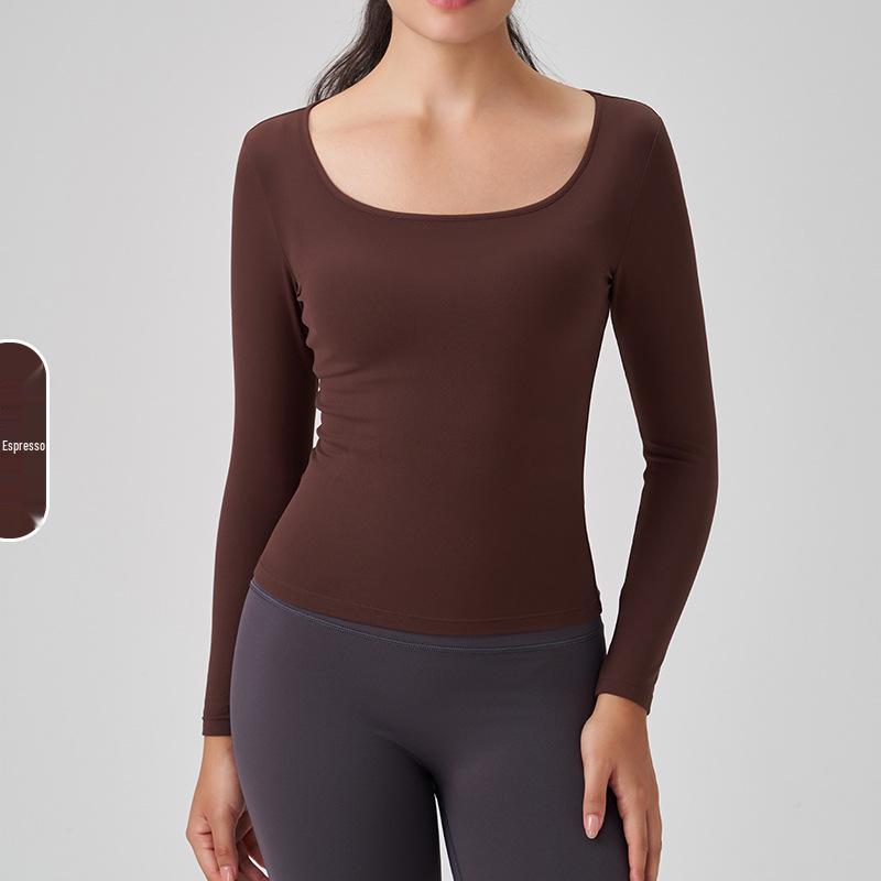 

Women s Square Neck Slimming Sports Top - Nude Feel, Long Sleeve, Yoga Pilates Base Layer Medium