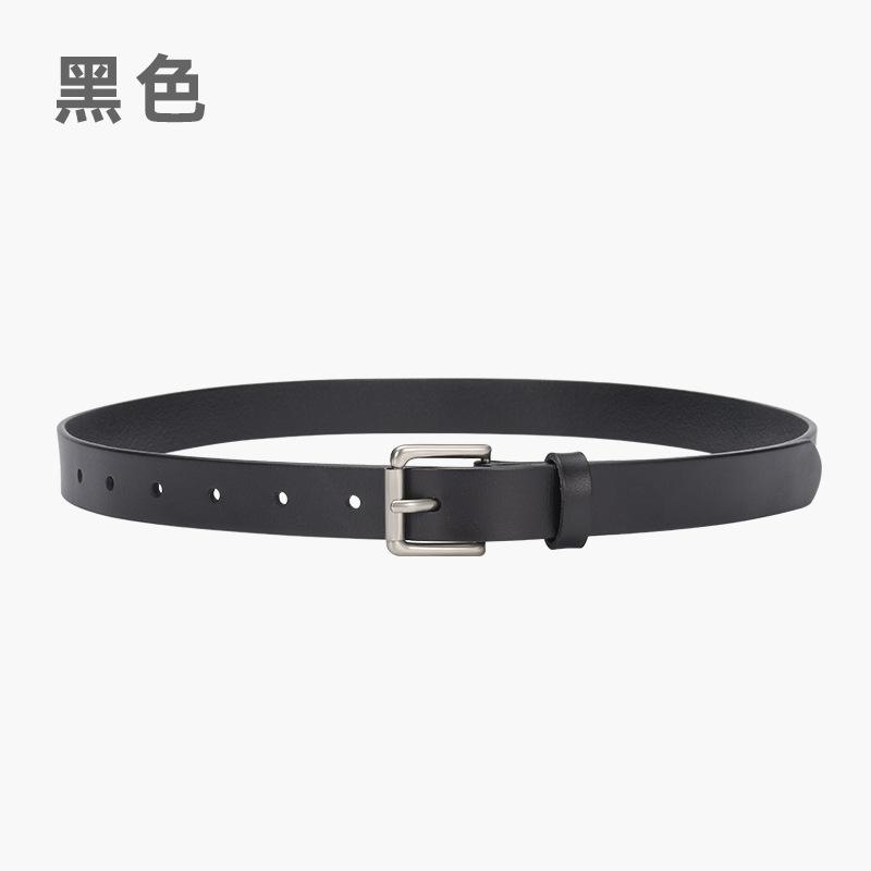 Belt Women'S Leather First Layer Leather Belt Black Square Buckle Cowhide Belt Simple