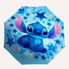 Disney Stitch, Stars Themed Automatic Opening and Closing Folding Umbrella, Portable - Durable, 8-rib Umbrella Frame, Very Suitable for Busi