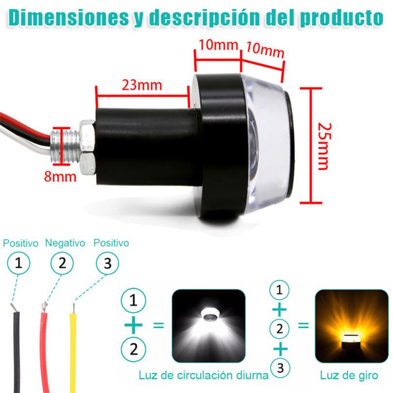 2pcs 12v Cnc Turn Signal Motorcycle Led Handle Bar End Blinker Flashing Lamp For 22mm Handlebar
