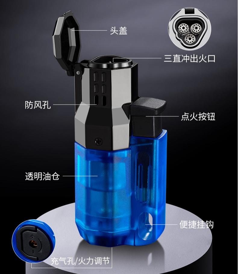 New Three Hole Straight Forward Windproof Lighter Outdoor Portable Cigarette Lighter Men's Cigarette Accessories Gift