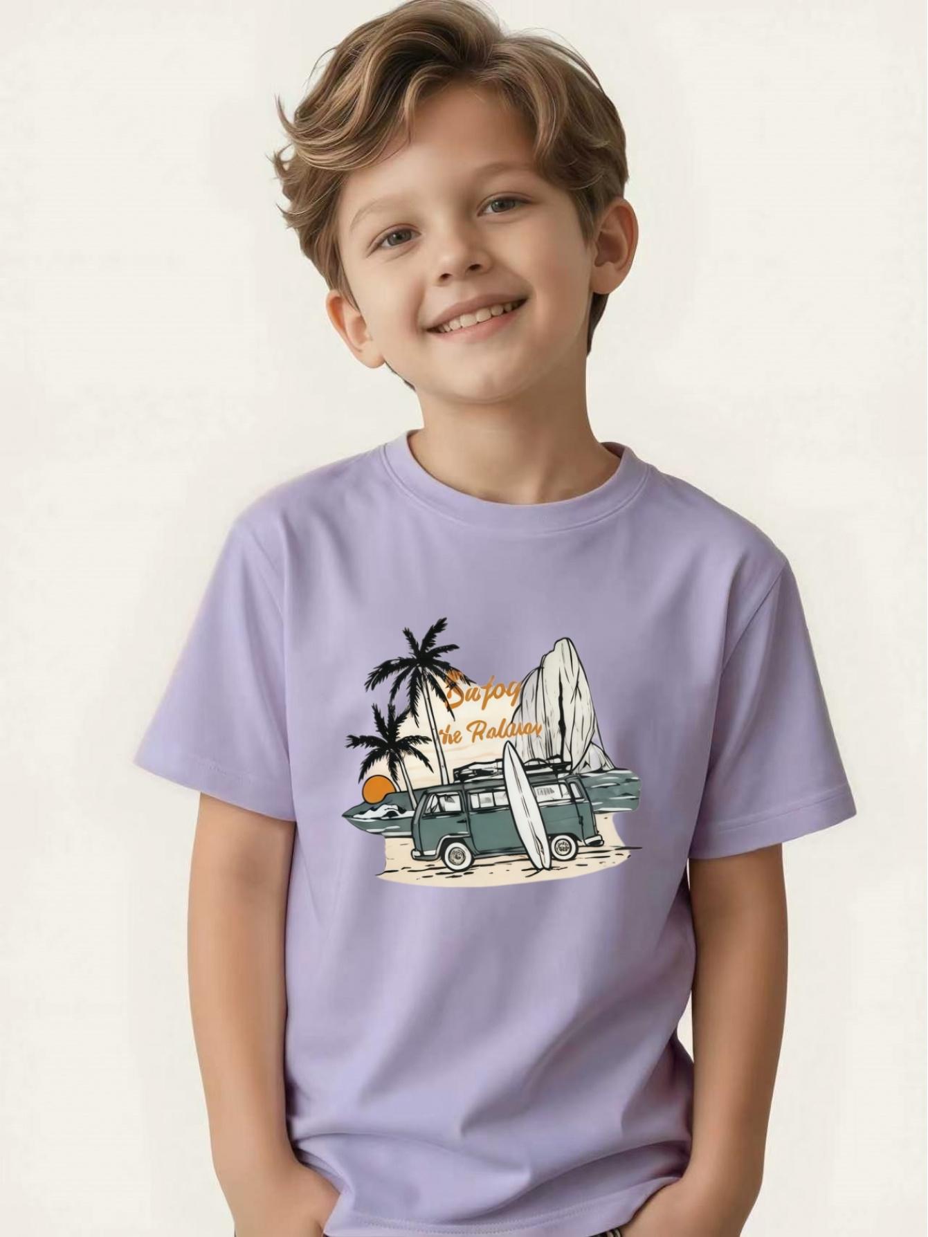 

Children s Beach Vacation Printed T-Shirt Boys Summer Short Sleeve 100